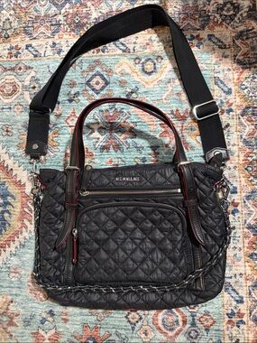MZ Wallace Black Quilted Crossbody with Silver Hardware